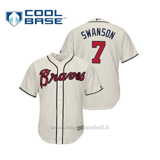 Maglia Baseball Uomo Atlanta Braves Dansby Swanson Cool Base Majestic Alternato 2019 Crema